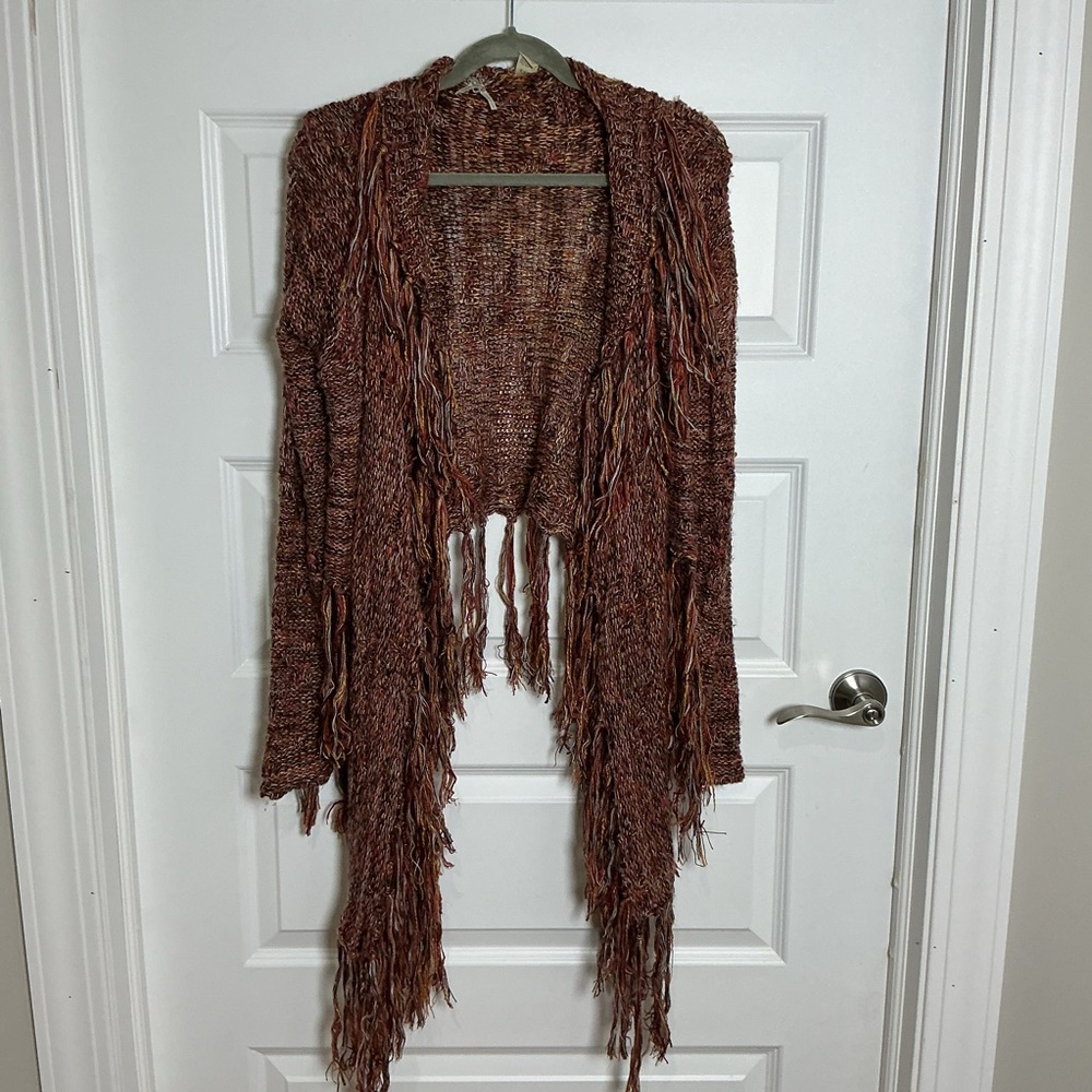 BKE Brown Fringe Cardigan Medium